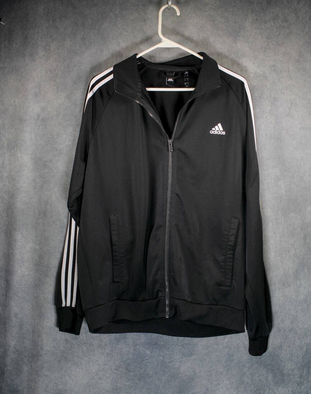 Mens Adidas Black White 3-Stripe Full Zip Track Jacket XL